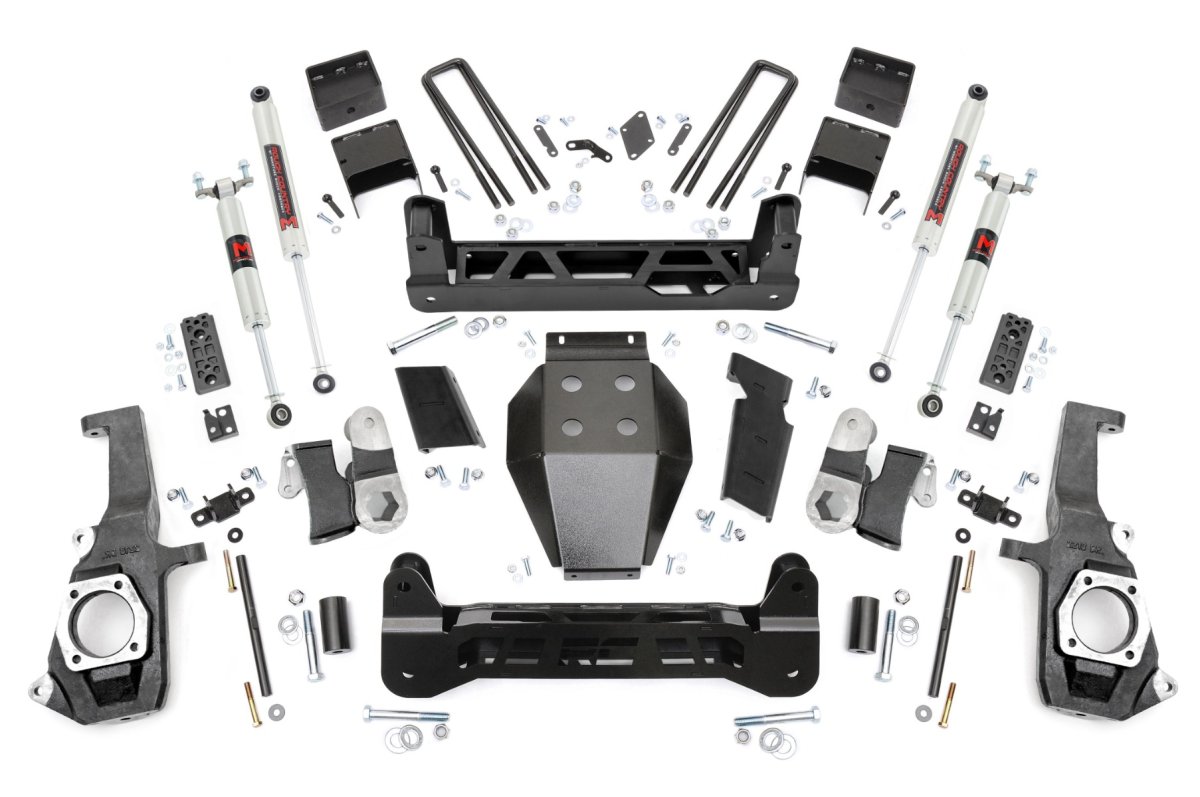 GMC Sierra 3500 HD Suspension Lift Kit - Rough Country - 5 Inch NTD M1 - Hammer Black - '11-'19
